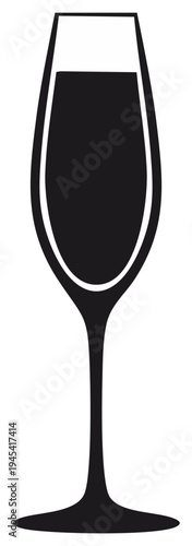 Elegant black silhouette illustration of a champagne flute filled with sparkling wine