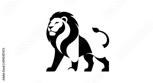 Black and White Lion Silhouette Illustration.