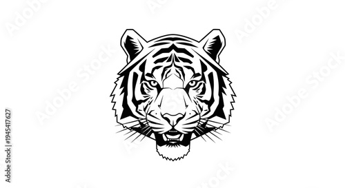 Black and White Tiger Head Illustration.