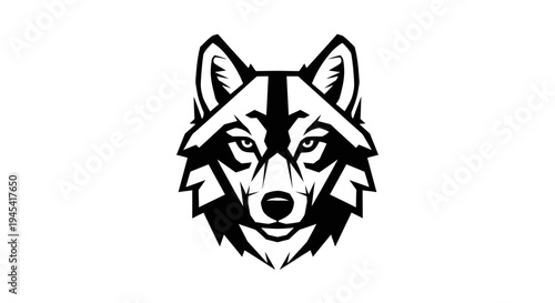 Black and White Wolf Head Illustration.