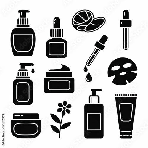 Set of 10 black beauty and skincare icons vector