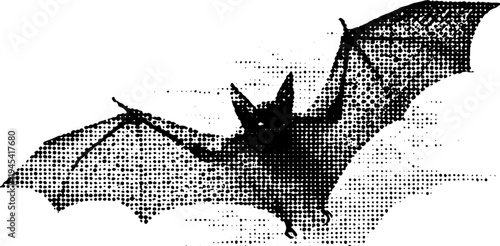 Gothic bat wings silhouette in black and white halftone design for halloween decor