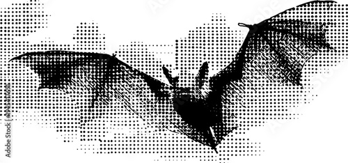 Gothic bat wings silhouette in black and white halftone effect for creative design