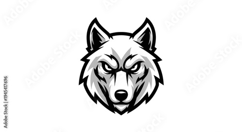Black and White Wolf Head Illustration.