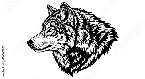 Black and White Wolf Head Illustration.