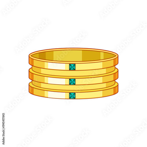 Gold bracelets presenting elegant design with emerald like square gemstones, symbolizing fashion, luxury, and precious jewelry on an isolated white background