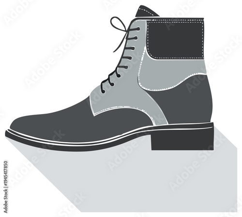 Stylish Leather Ankle Boot with Laces and Contrasting Panels