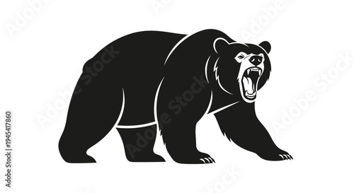 Black Bear Silhouette Roaring with Open Mouth.