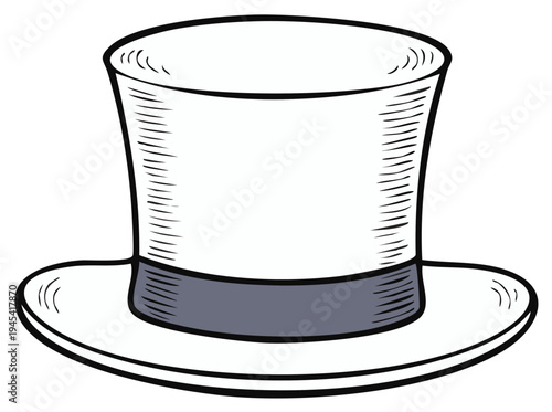 Classic Top Hat Illustration with Grey Band and Hand Drawn Detail