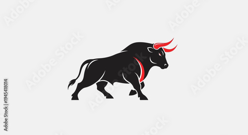 Black Bull with Red Horns Running.