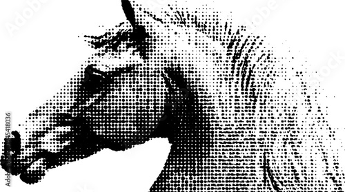 Chess knight horse head in black and white halftone design for decor and art