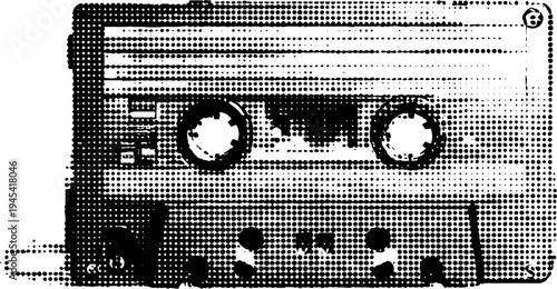 Retro cassette player walkman in black and white halftone design for vintage inspiration