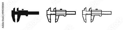 Caliper measurement tool icons set in solid, outline, and hand-drawn sketch styles, representing precision and engineering.