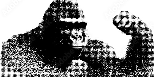 Majestic gorilla with strong chest in black and white halftone design for posters or prints