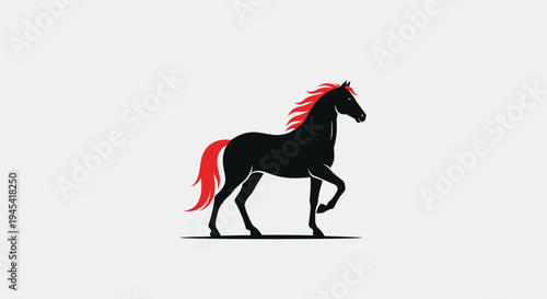 Black Horse Silhouette with Red Mane.