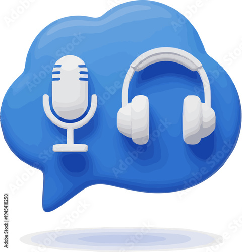 Create a realistic Webinar, Online Education and Training concept - Blue Webinar icon with microphone and headphones. 3d rendering vector art with white background..