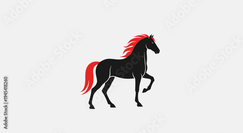 Black Horse Silhouette with Red Mane.