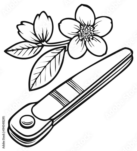 Line Art Pregnancy Test with Blossoms Illustration for Health and Wellness Concepts