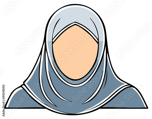 Stylized cartoon illustration of a woman wearing a blue hijab