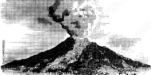 Volcanic eruption in stipple halftone art style for posters and designs