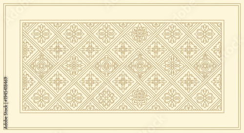 Elegant seamless vintage decorative pattern with ornate floral and geometric motifs in beige and gold for classic backgrounds and textures