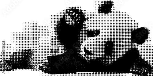 Playful panda with bamboo in vintage halftone style for art and design