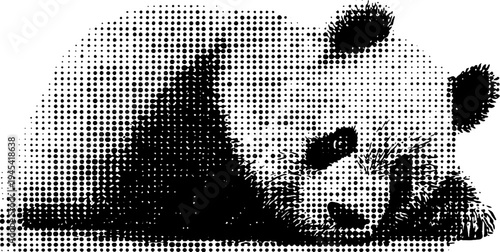 Vintage halftone panda relaxing with bamboo design for posters and cards