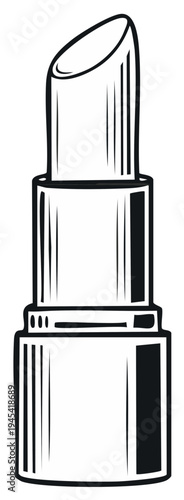 Black and white illustration of a lipstick with open cap