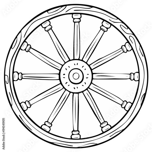 Wooden wagon wheel illustration, classic transportation