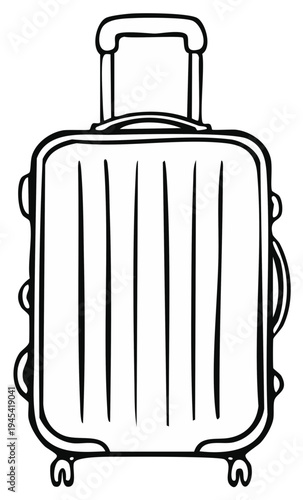 Cartoon line art of a travel suitcase with handle, ready for vacation and adventure.
