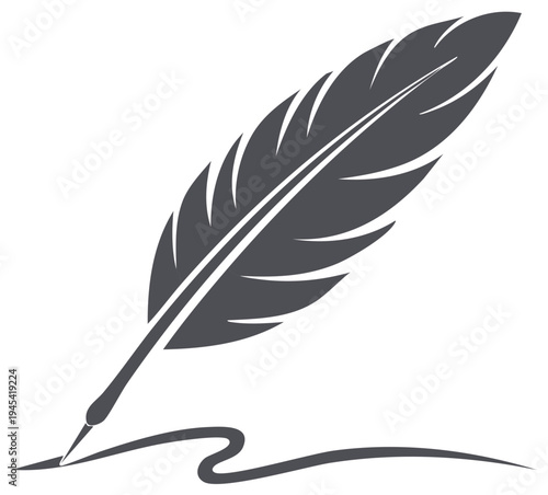 Elegant Quill Pen Illustration, Detailed Feather Vector Design, Writing Symbol, Drawing Icon, Antique Style, Minimalist Graphic Element for Design Projects