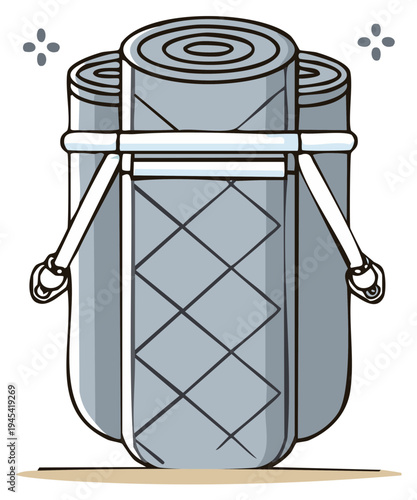 Stacked rolled exercise mats with carrying strap, stylized vector graphic for fitness, pilates, yoga and recreational activity equipment