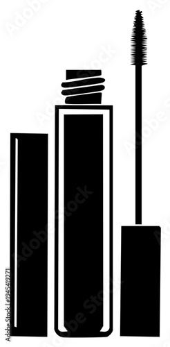 Opened Mascara Tube and Wand Brush Vector Icon for Eyelash Makeup Beauty Product