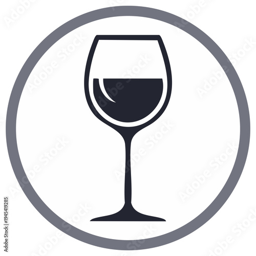 Wine glass icon inside a circle, symbol for drinks or winemaking industry, restaurant item graphic