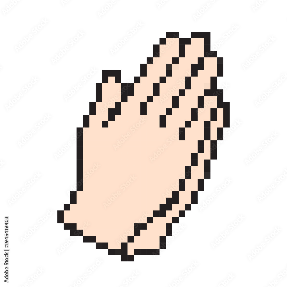 Fototapeta premium Retro pixel art praying hands icon. 8-bit religious symbol for Easter, faith, and devotion. Minimalist spiritual vector illustration of hands folded in prayer.