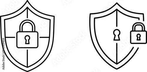 Minimal professional vector icon of a cybersecurity shield with lock