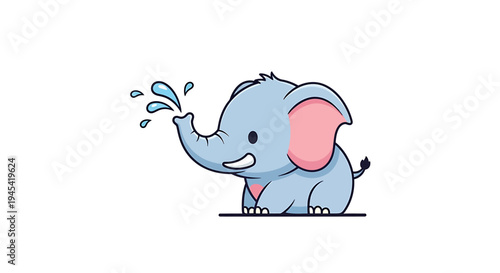 A cartoon elephant spraying water from trunk.