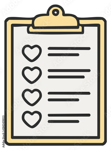 Heart Check List Clipboard: Tracking Loves, Tasks, Valentine's day, Cute Review, Wish List, Vector