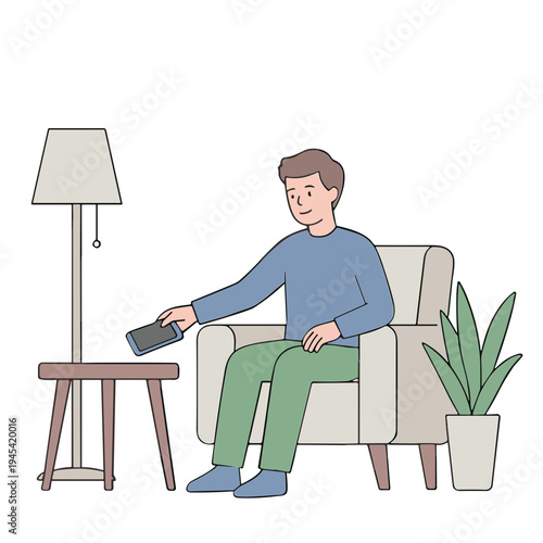 A man sits on a couch watching TV with a remote