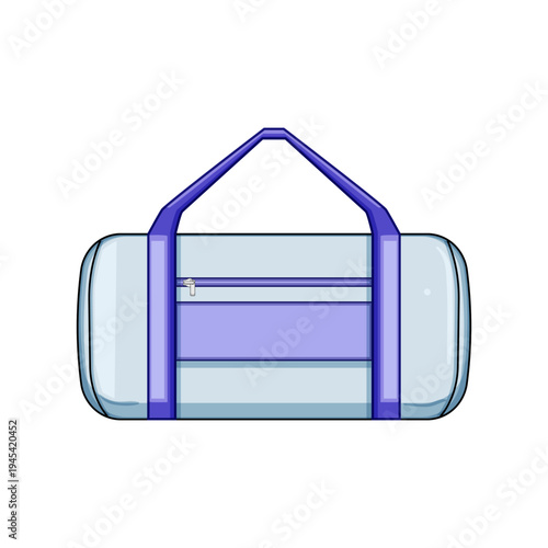 Sport duffel bag illustration as a compact, lightweight personal item for gym, weekend trips or carry on travel, canvas handle, zipper pouch, isolated on white background