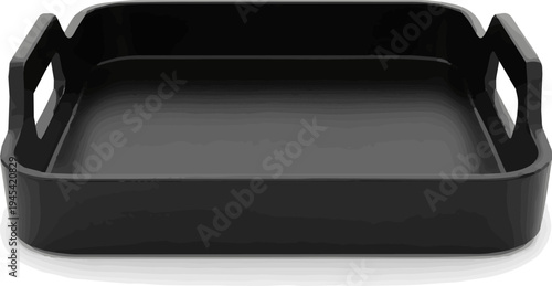 Create a realistic kinds of deferent Front view of Empty Black Plastic Tray salver with Handles 3d rendering vector art with white background..