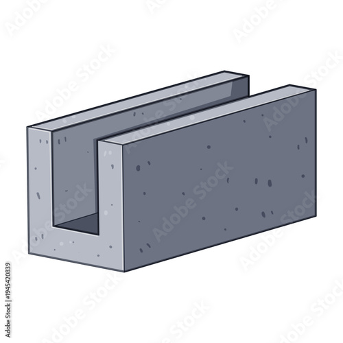 Gray concrete u block representing robust construction, strength, and structural integrity, suitable for various building elements, drainage systems, and industrial applications