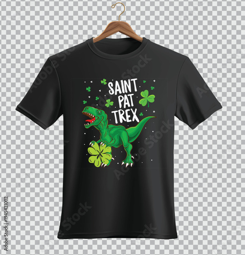 Saint Patrick Trex Cartoon Dinosaur Illustration with Shamrocks, Funny St Patricks Day t-shirt design