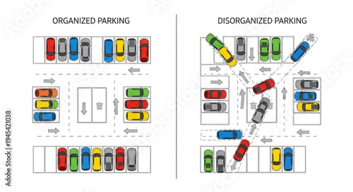 Diagram showing correct and incorrect car parking methods.