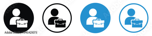 Human avatar icons with a briefcase. High-quality vector symbols for employment, recruitment, professional services, office workers, and career development themes in four styles.