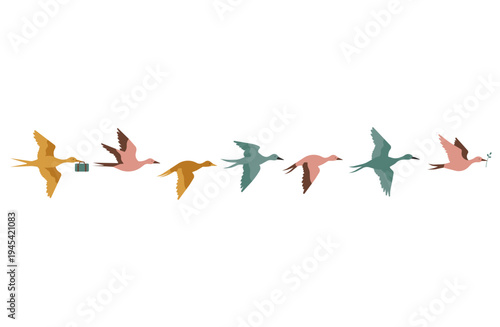旅や引っ越しをイメージしたライン状に飛ぶ北欧カラーの渡り鳥