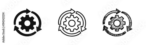 Gear with Arrows Loop Icon Set - Process, Workflow, Settings, and Automation Symbol Collection