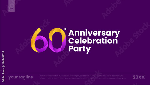 60th anniversary celebration party purple gradient logo banner template