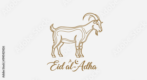 Elegant Eid al-Adha goat line art illustration for Islamic festival, traditional sacrifice celebration, religious holiday greeting.