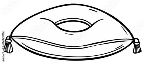 Elegant Black and White Illustration of a Pillow with Decorative Tassels